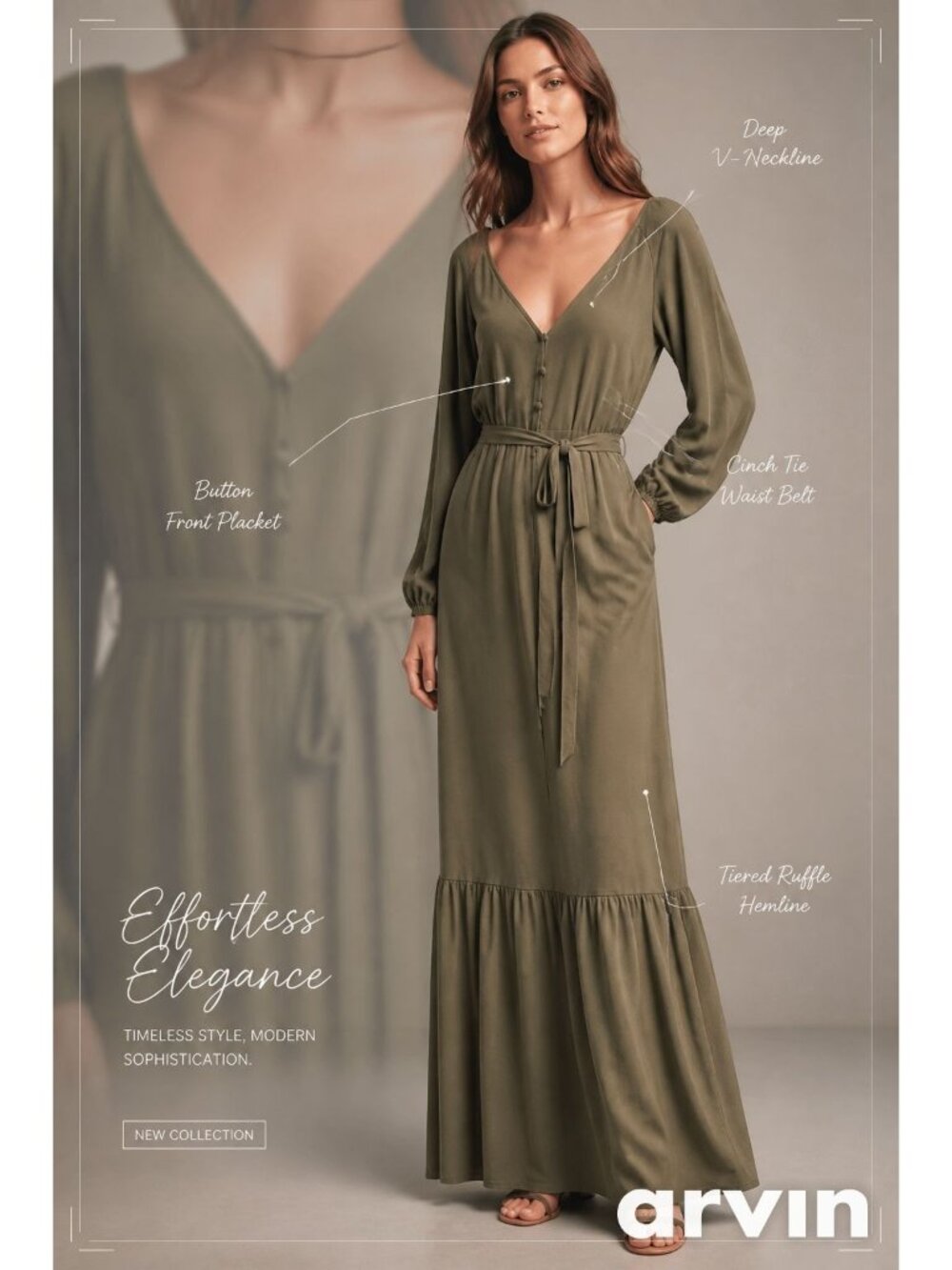 Fashion Nova Womens Olive Green Button-Up Maxi Dress With Belted Waist - Size M